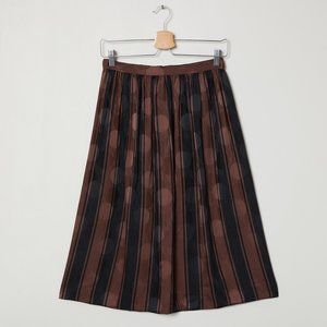 Vintage 80s Brown Satin Dot Stripe Skirt S